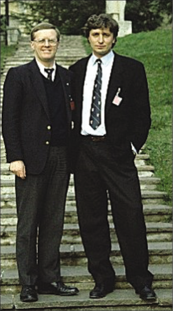 James Roth and Luigi Pederzini together at an Italian upper limb arthroscopy course in 1990. Courtesy Luigi Pederzini.