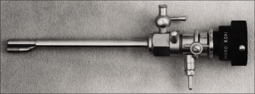 No. 21 arthroscope. Source: Watanabe M 1986 “Memories of the early days of arthroscopy.” In Arthroscopy 2(4):209-214.