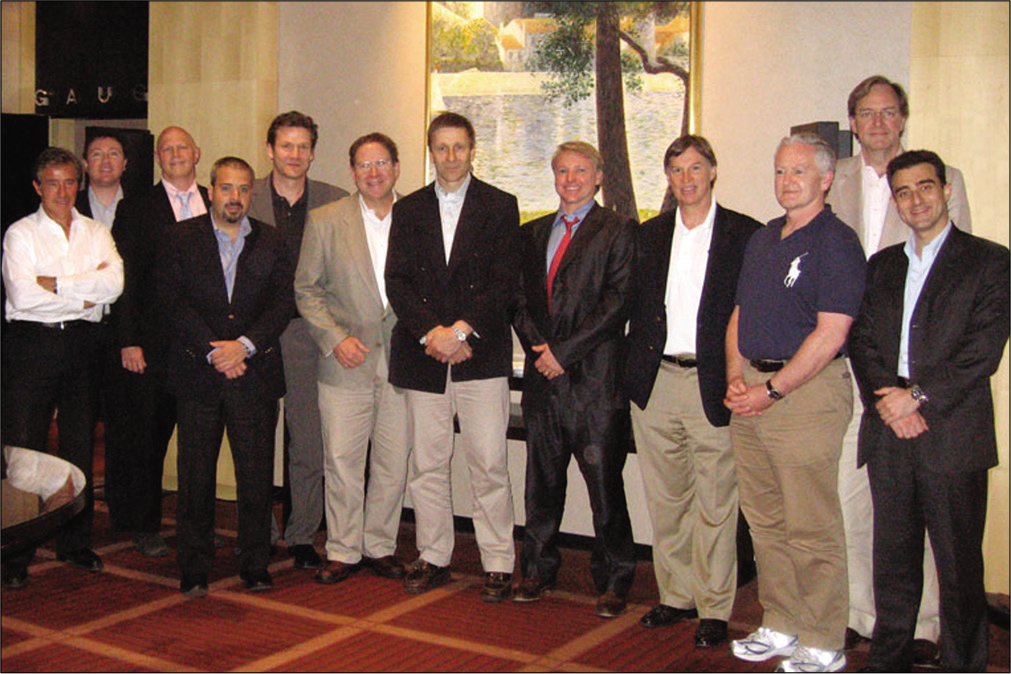 The founding board members of the International Society for Hip Arthroscopy, Paris, 2008. Source: Byrd 2013 – Springer “Overview and History of Hip Arthroscopy” in book “Operative Hip Arthroscopy” ISBN 978-1-4419-7925-4.