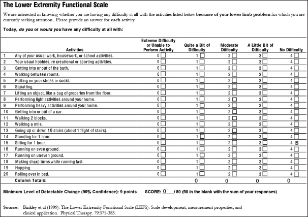 Lower extremity functional scale original version English.